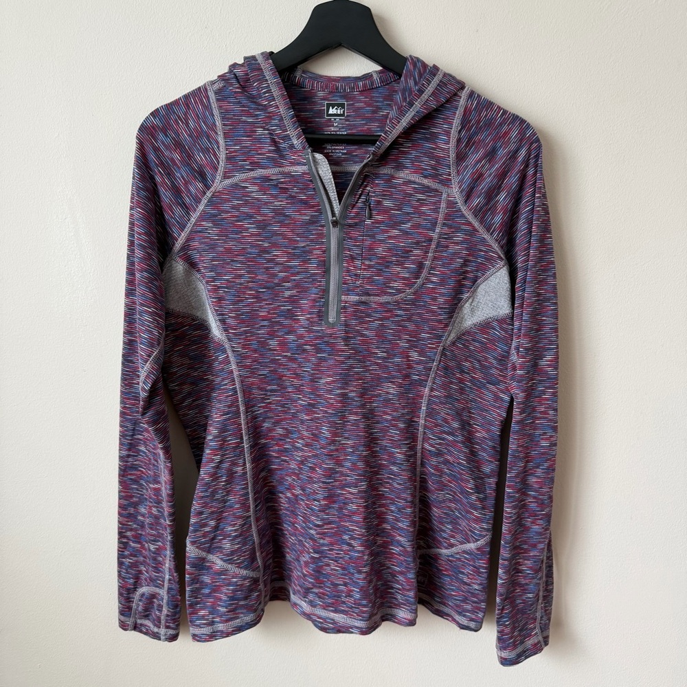 REI Co-op Women’s Screenline 1/2 Zip Hoodie Spacedye Multicolor Pink Stretchy M